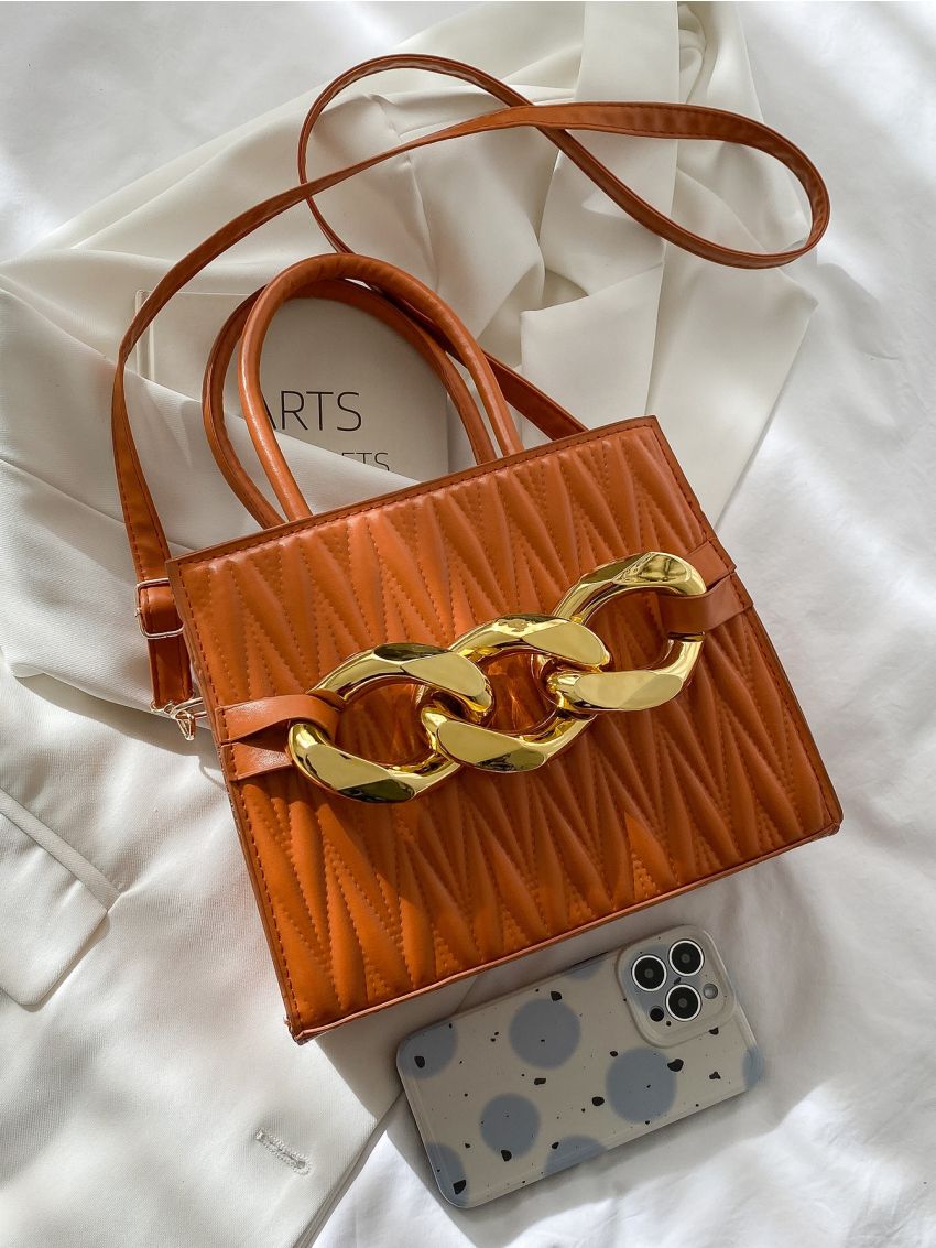 Quilted Pattern Chain Decor Square Bag