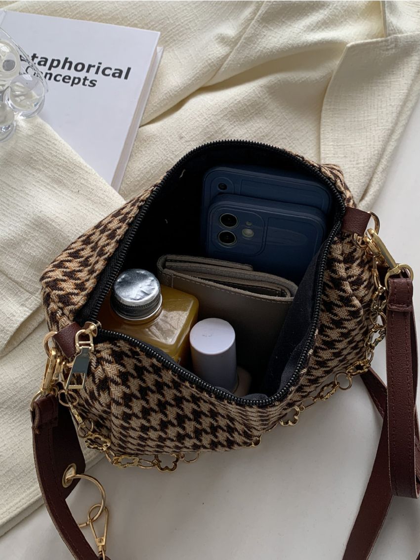 Houndstooth Pattern Chain Square Bag