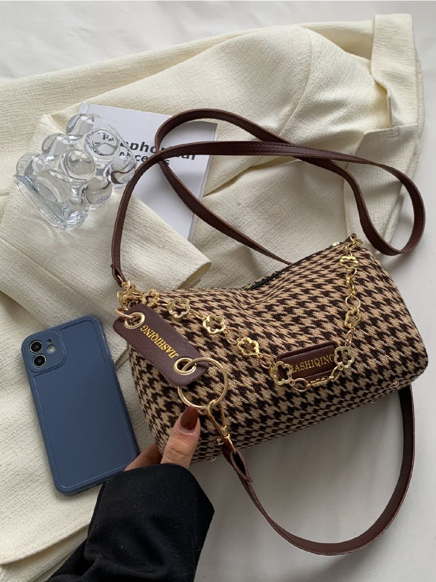 Houndstooth Pattern Chain Square Bag