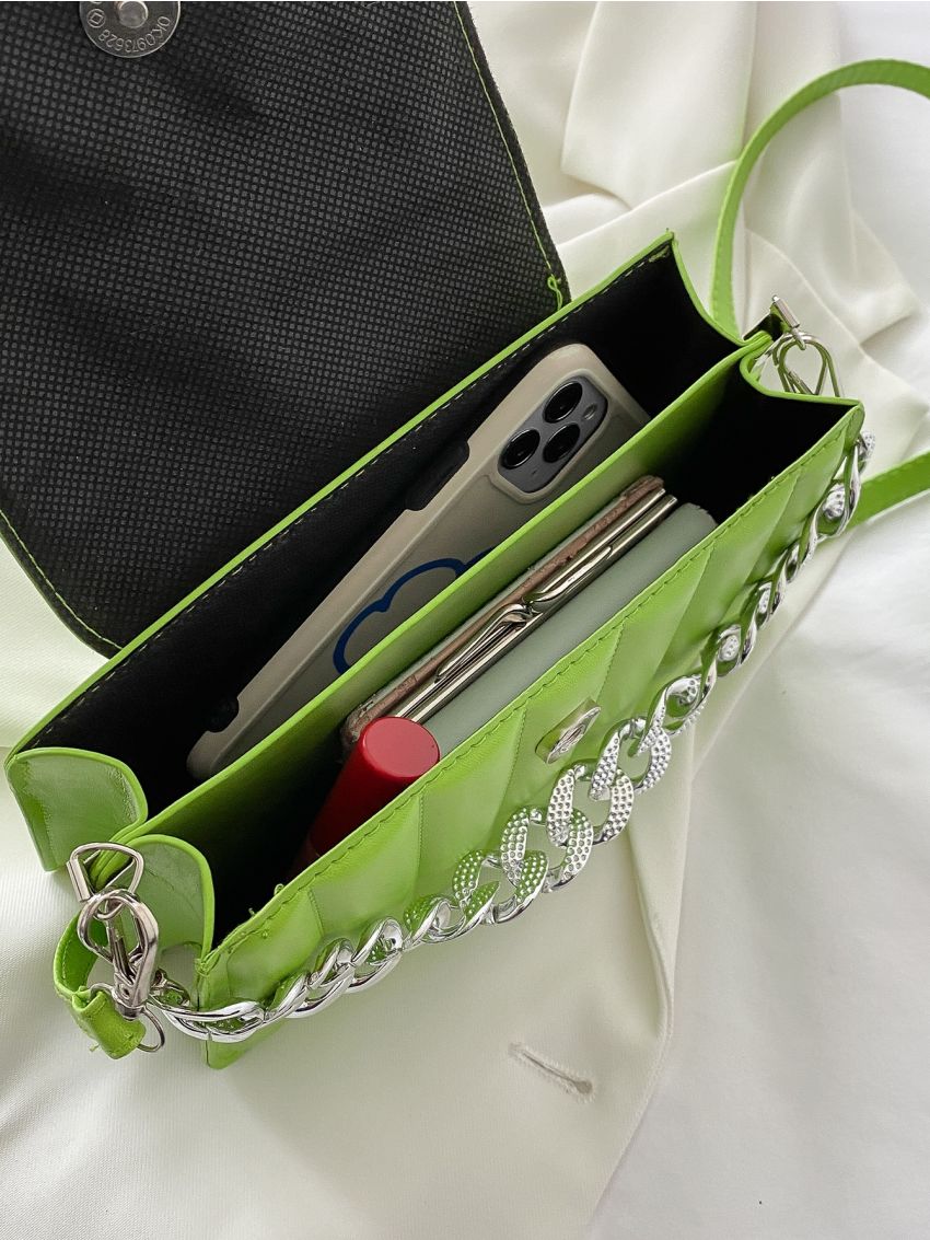Chain Decor Flap Satchel Bag
