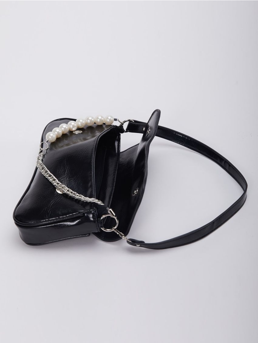 Faux Pearl Decor Flap Chain Baguette Bag