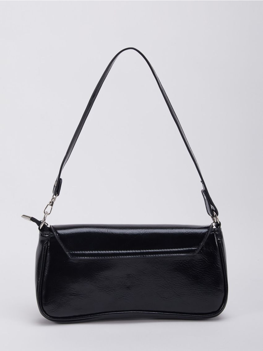 Faux Pearl Decor Flap Chain Baguette Bag