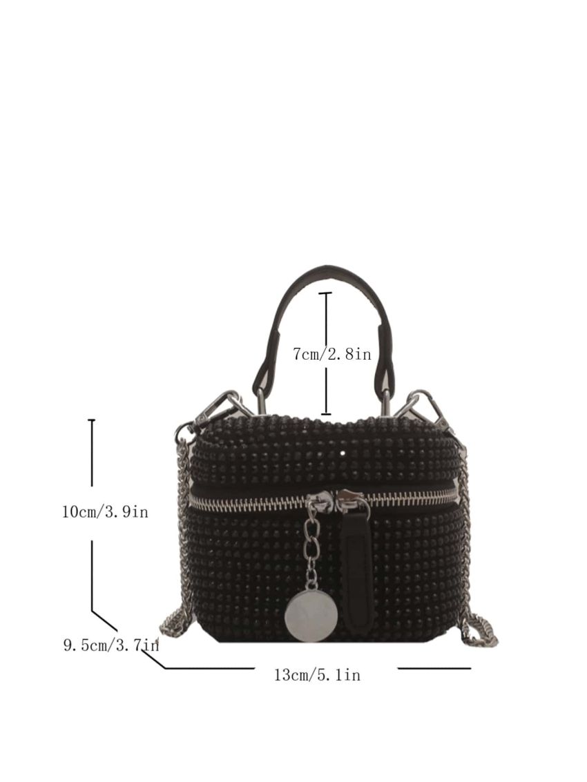 Mini Rhinestone Detail Chain Bucket Bag