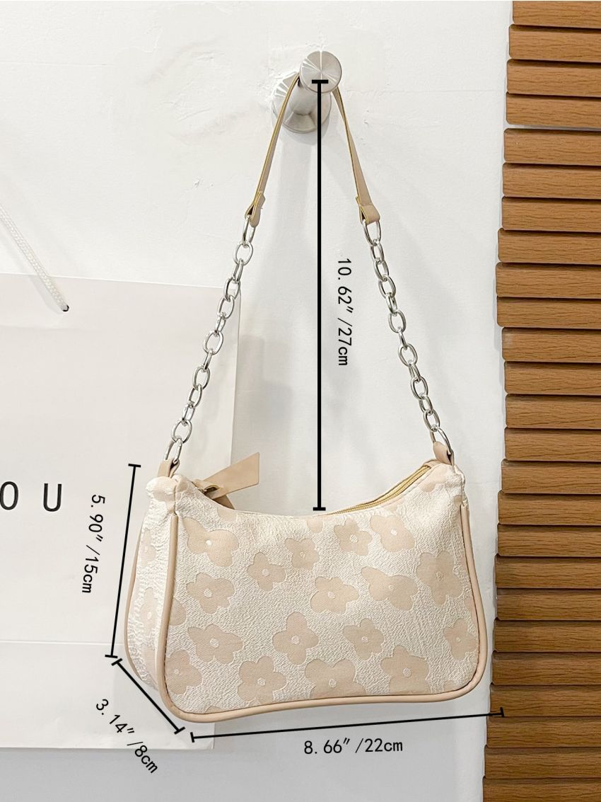 Jacquard Chain Decor Baguette Bag