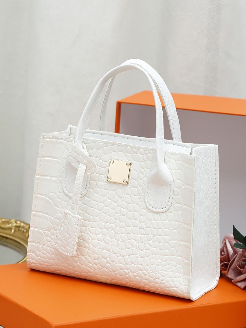 Mini Crocodile Embossed Metal Decor Square Bag