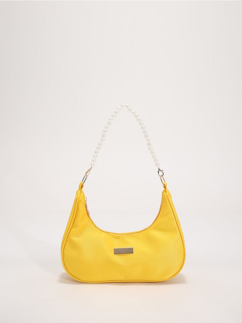 Minimalist Faux Pearl Decor Saddle Bag