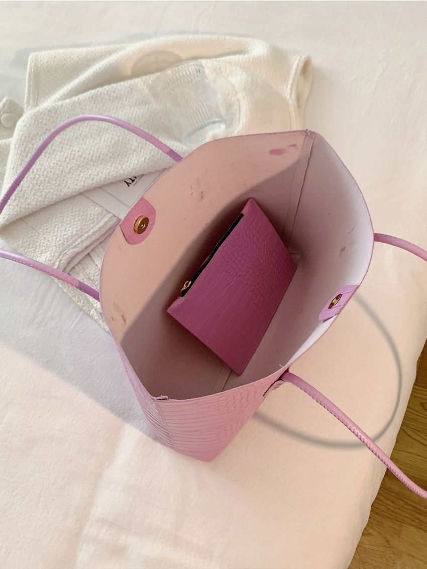 Crocodile Embossed Tote Bag With Small Purse