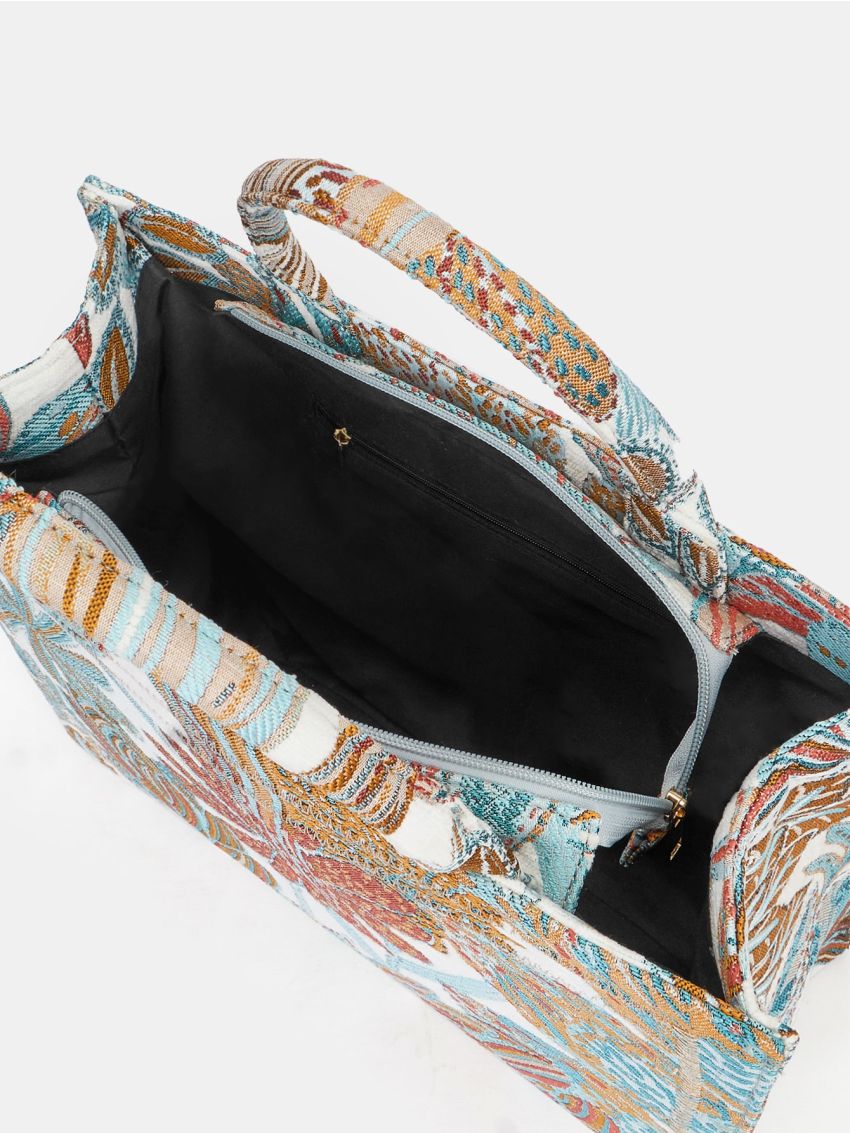 Floral Embroidered Top Handle Bag