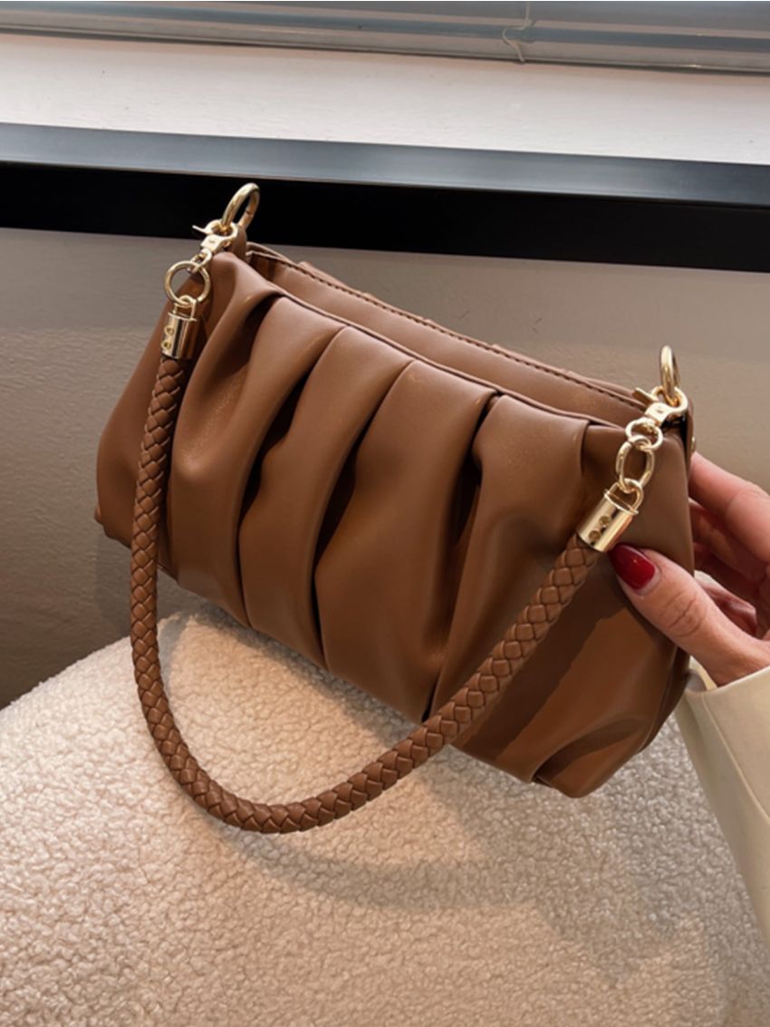 Minimalist Studded Decor Ruched Bag