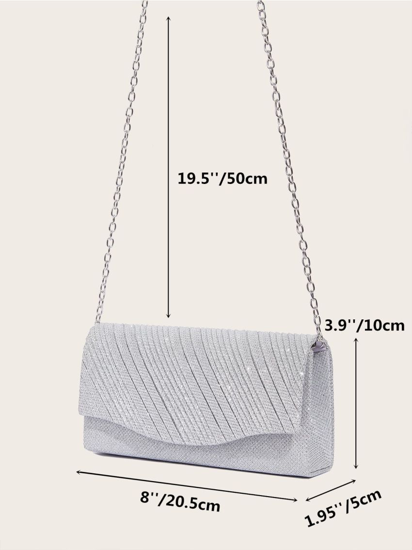 Glitter Decor Flap Chain Square Bag