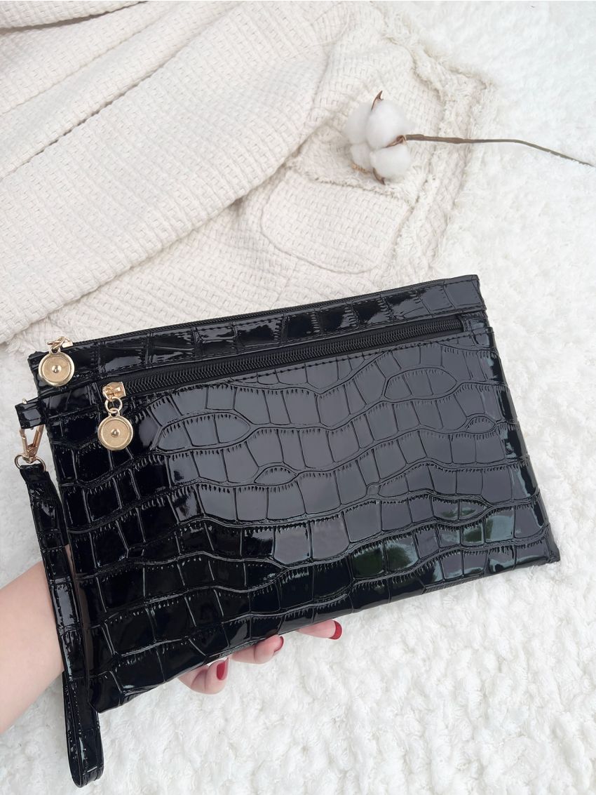 Crocodile Embossed Clutch Bag