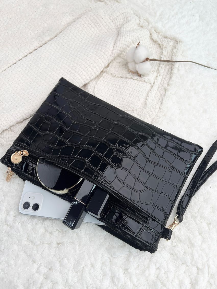 Crocodile Embossed Clutch Bag