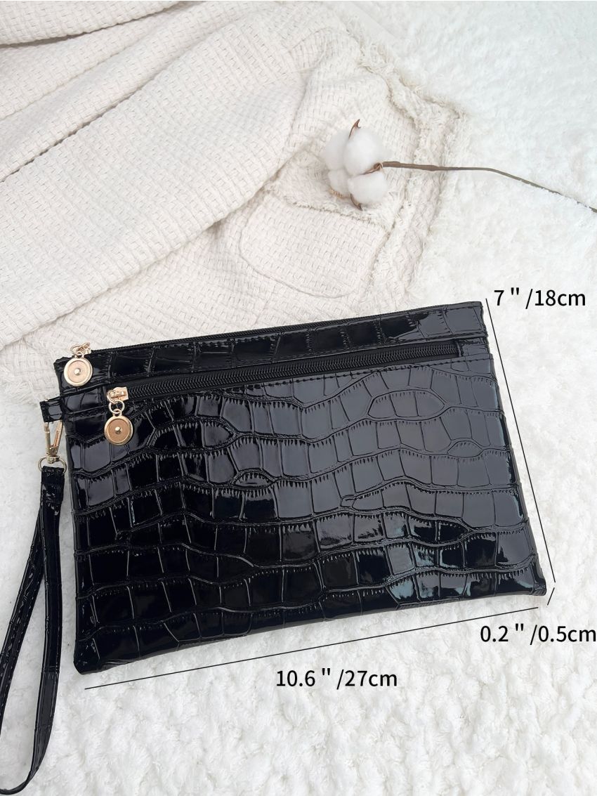 Crocodile Embossed Clutch Bag