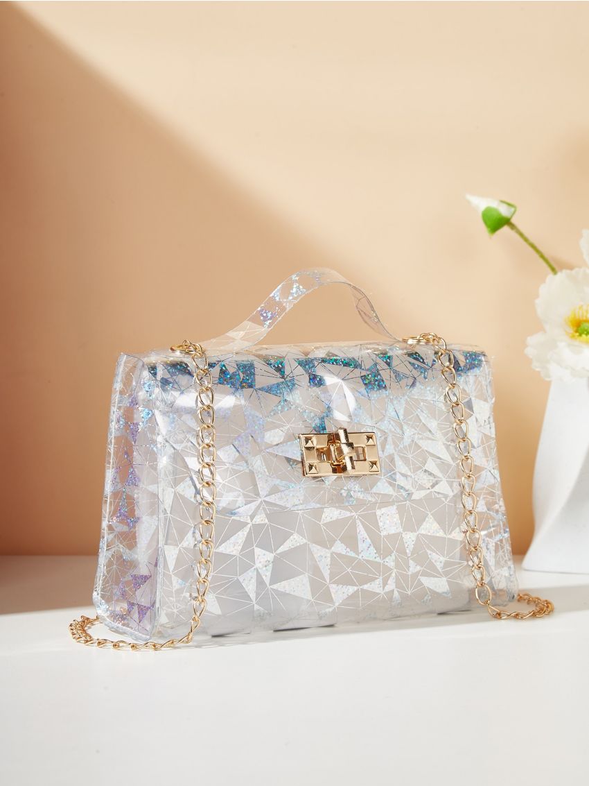 Mini Geo Pattern Turnlock Square Bag