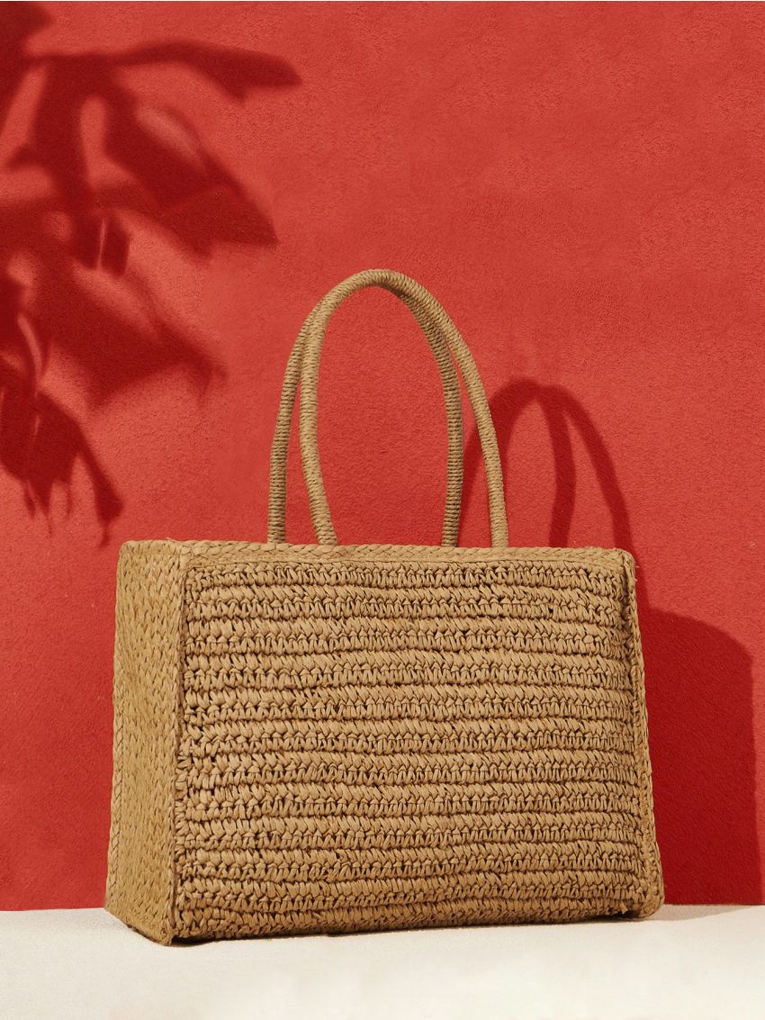 Pom Pom Decor Straw Bag