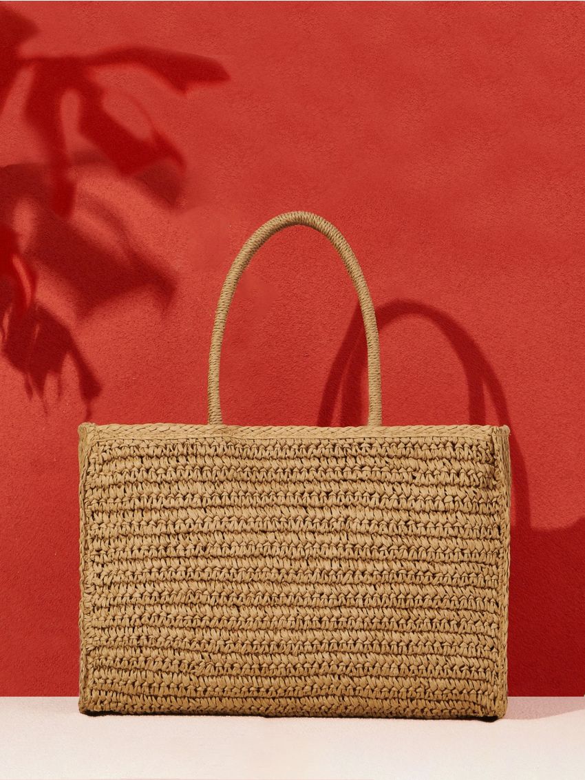 Pom Pom Decor Straw Bag