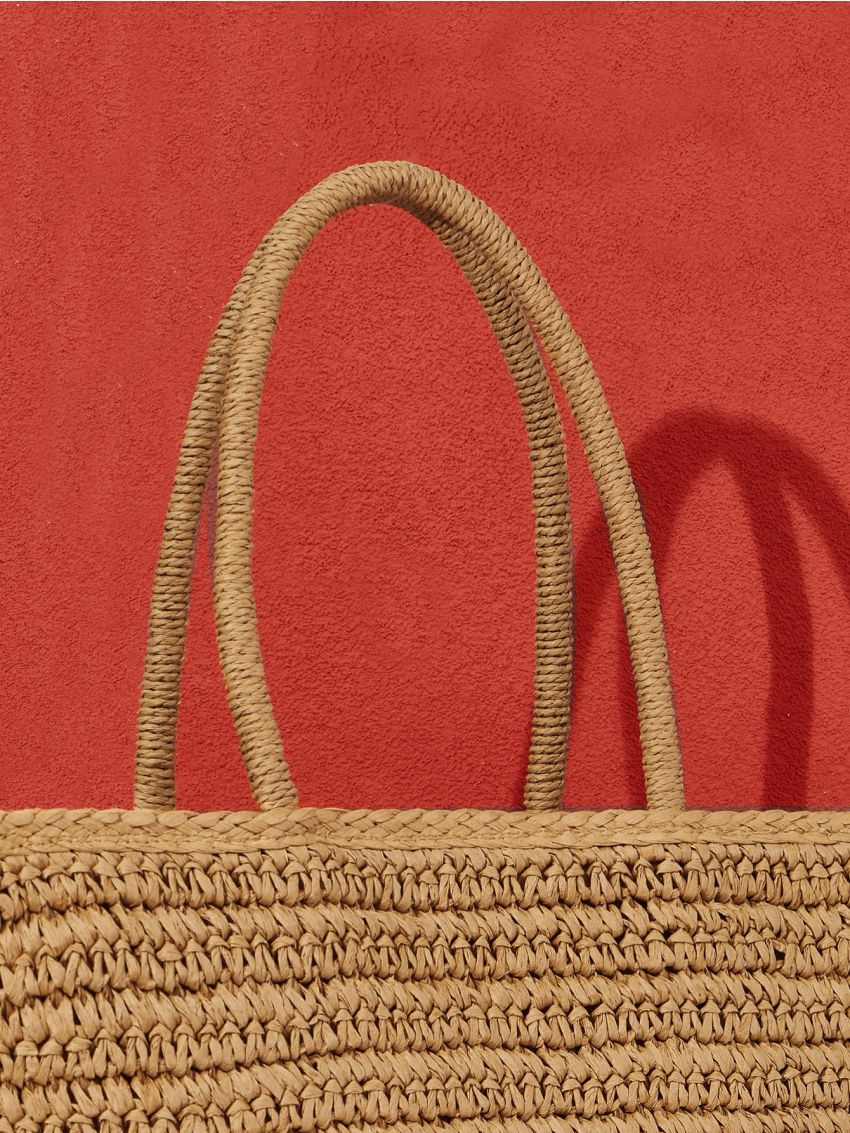 Pom Pom Decor Straw Bag