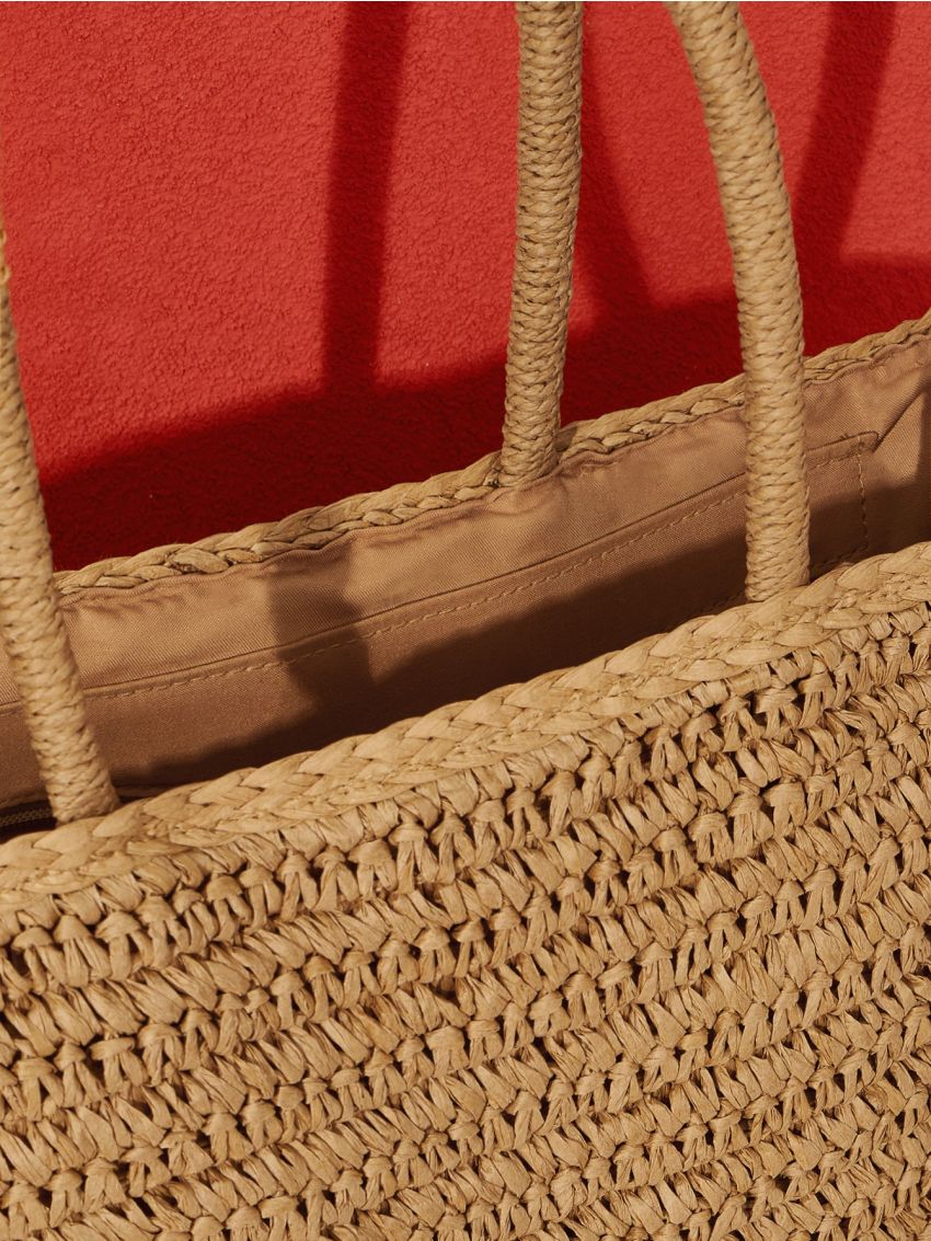 Pom Pom Decor Straw Bag