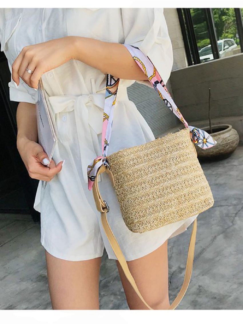 Mini Scarf Decor Straw Bag