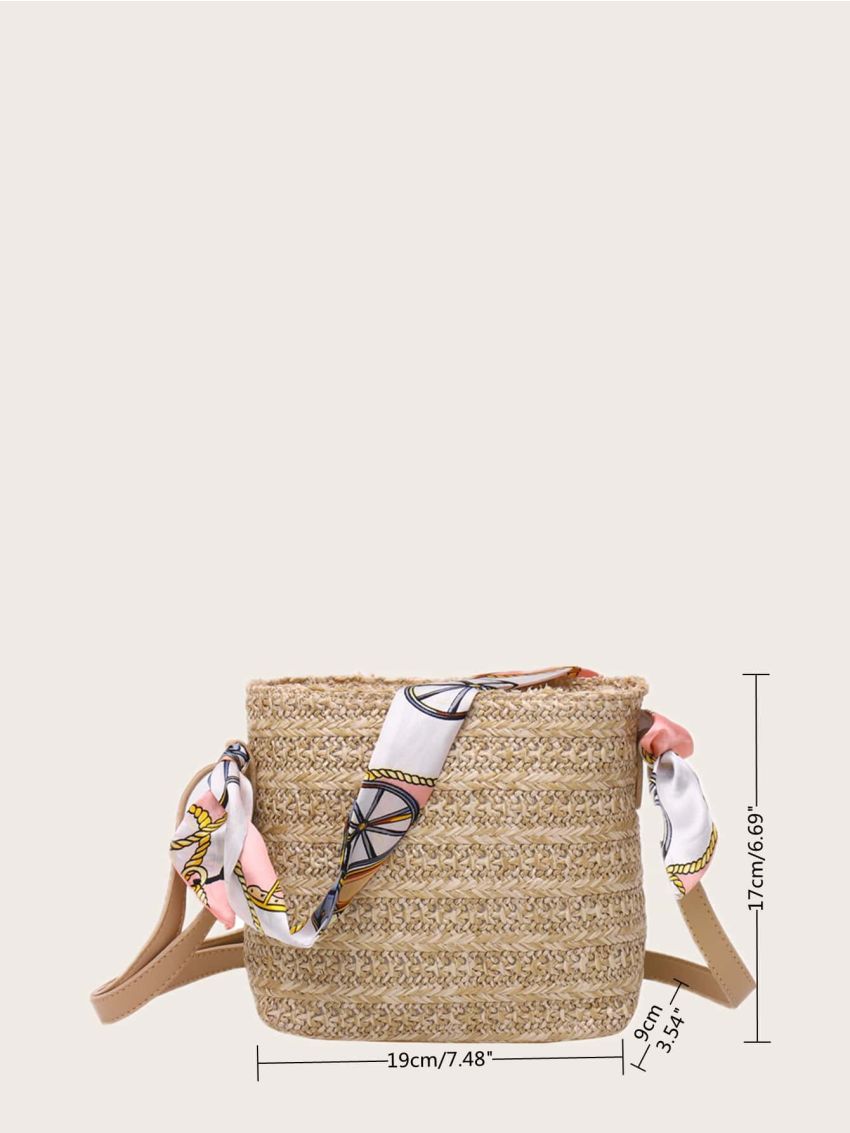 Mini Scarf Decor Straw Bag