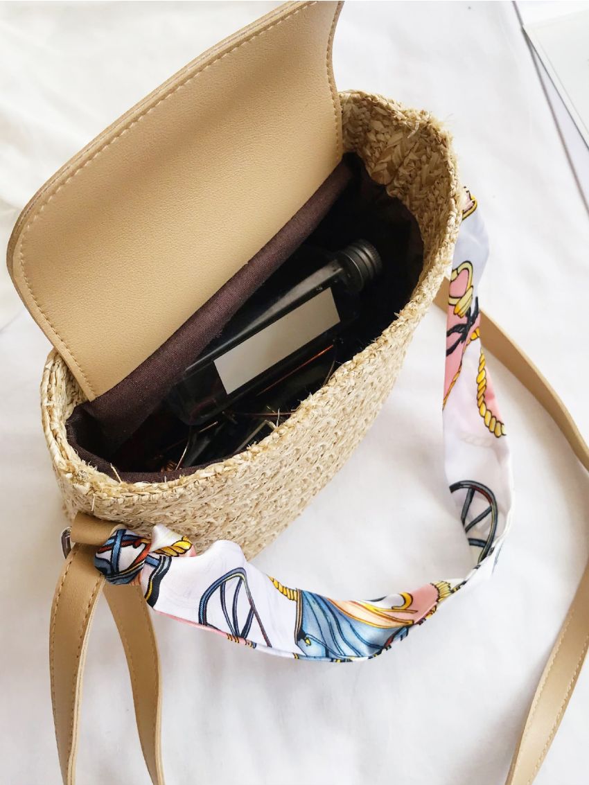 Mini Scarf Decor Straw Bag