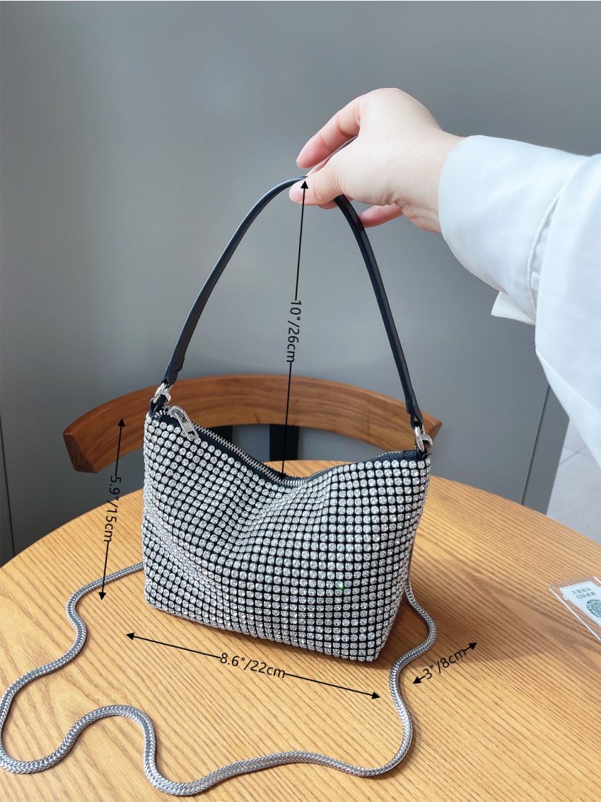 Rhinestone Decor Chain Bucket Bag