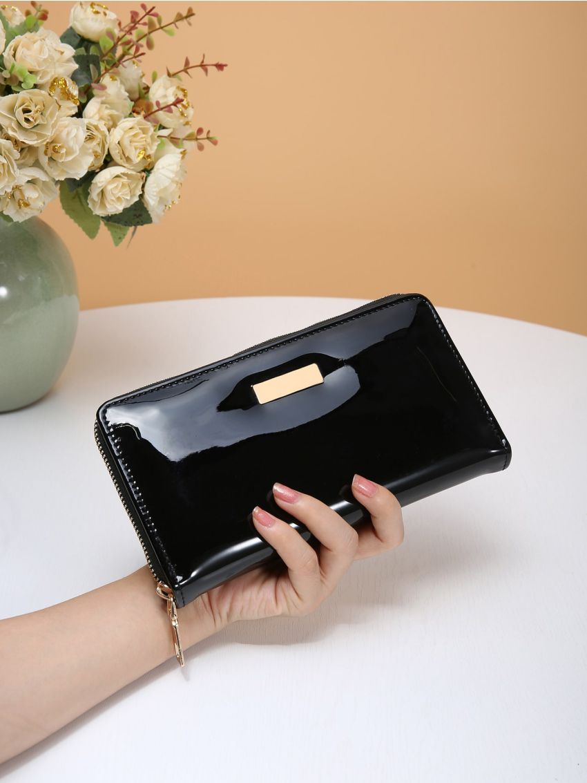 Artificial Patent Leather Long Wallet