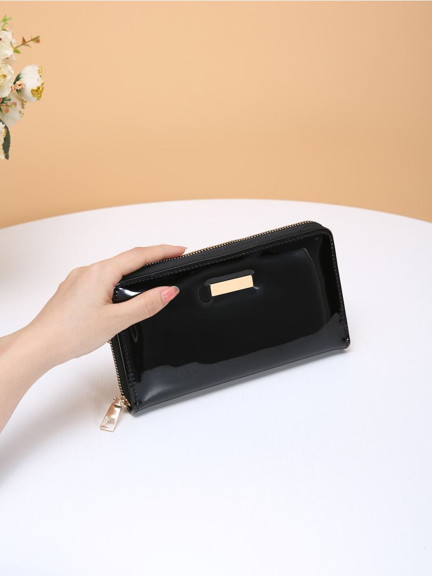 Artificial Patent Leather Long Wallet