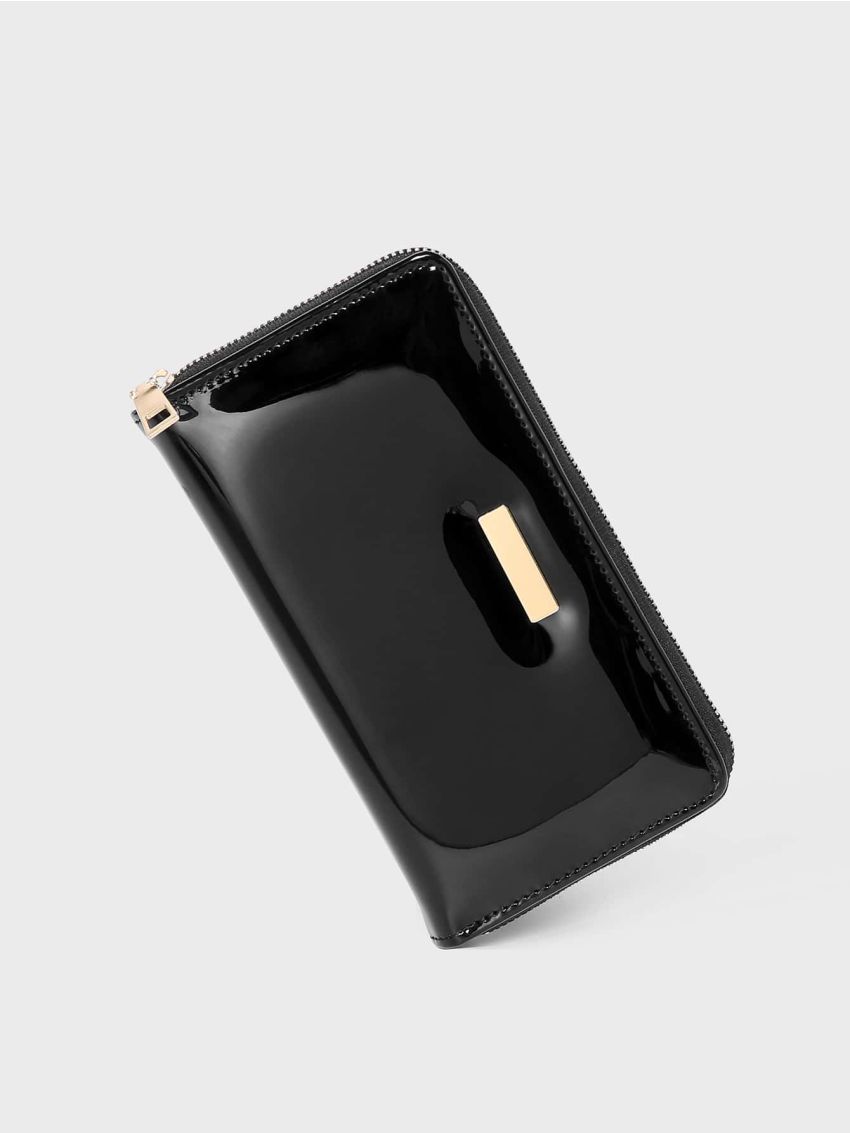 Artificial Patent Leather Long Wallet