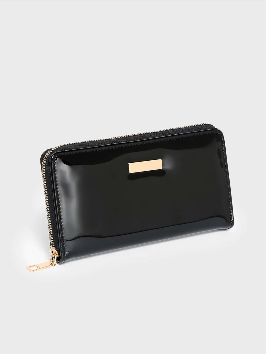 Artificial Patent Leather Long Wallet