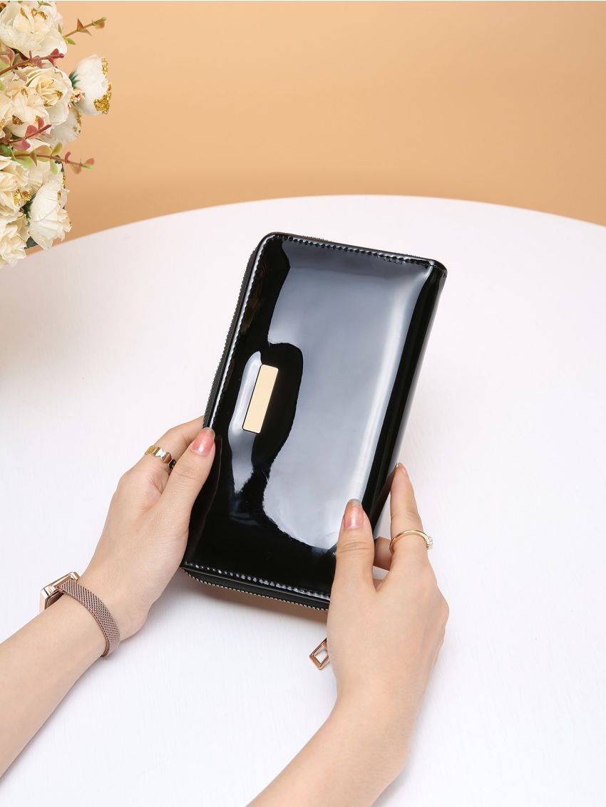Artificial Patent Leather Long Wallet