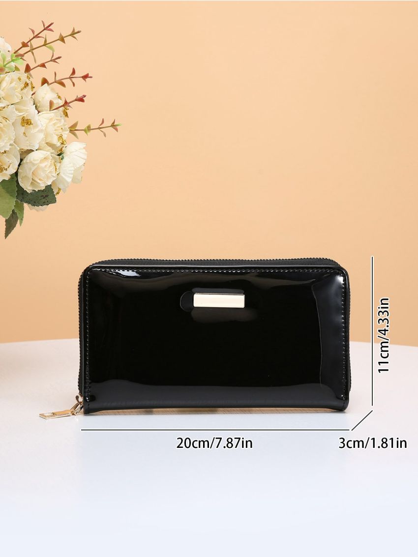 Artificial Patent Leather Long Wallet