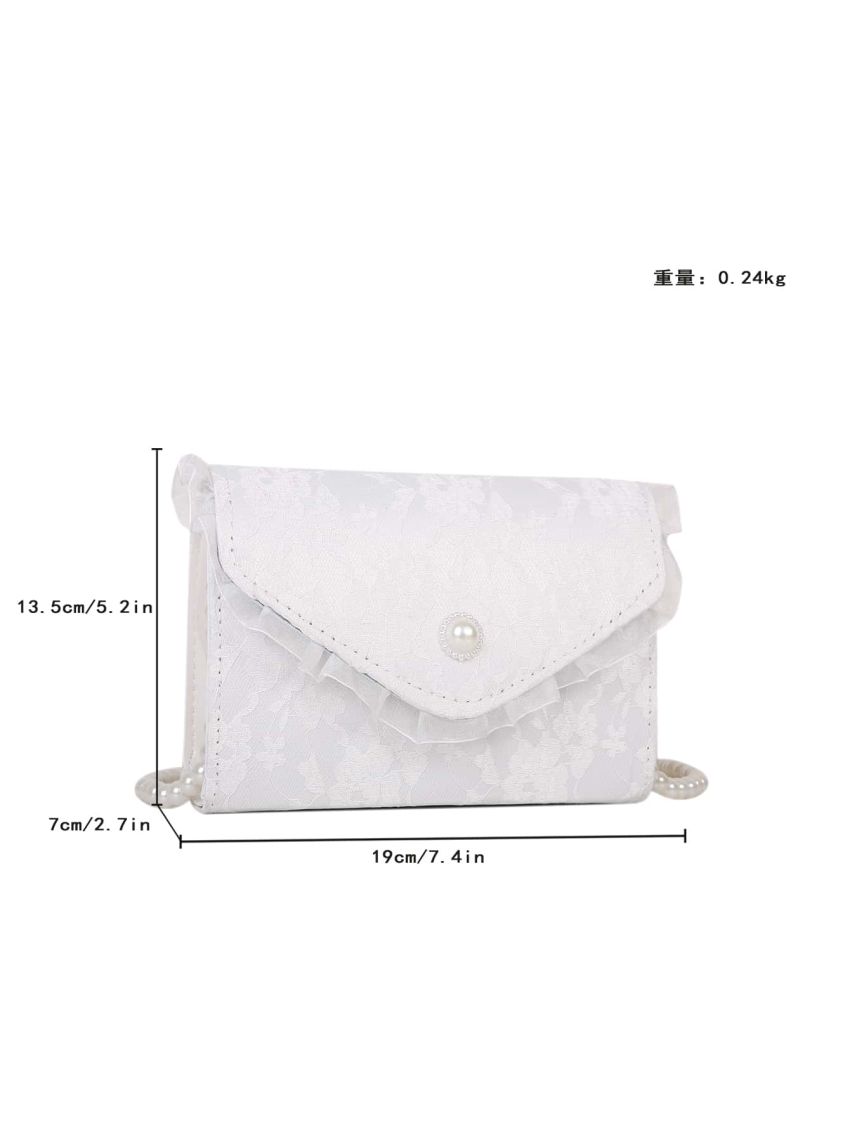 Mini Jacquard Faux Pearl Beaded Flap Square Bag