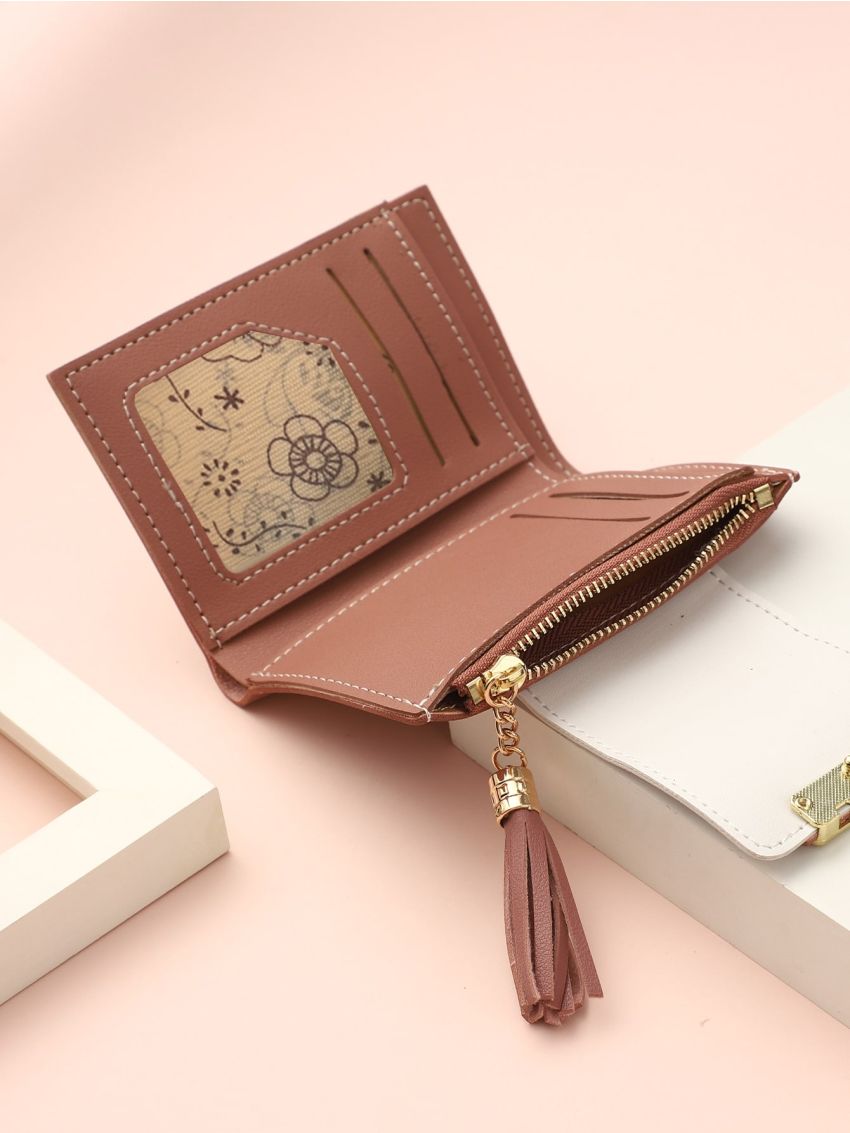 Tassel Decor Leaf Graphic Purse