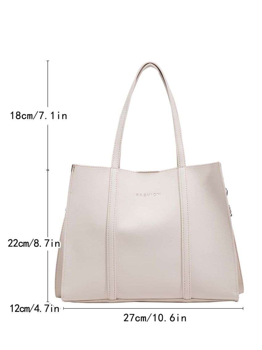 Letter Embossed Shoulder Tote Bag