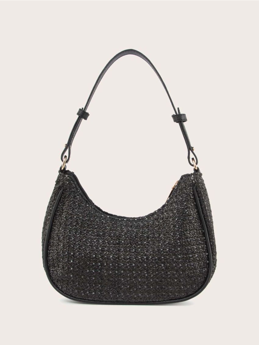 Contrast Piping Straw Bag