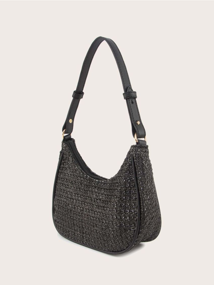 Contrast Piping Straw Bag