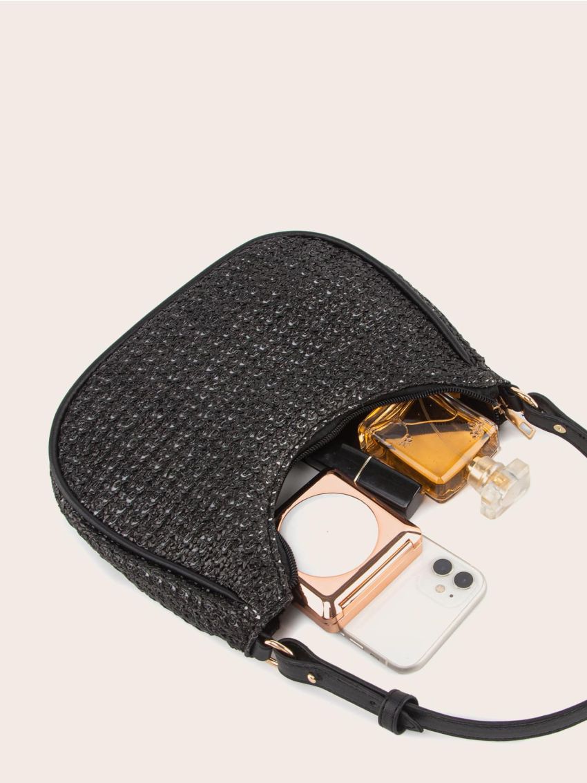 Contrast Piping Straw Bag