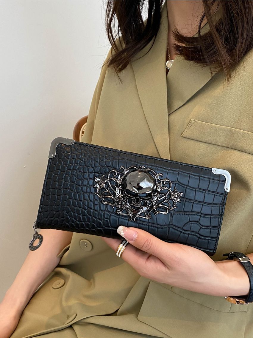 Metal Skull Decor Long Wallet