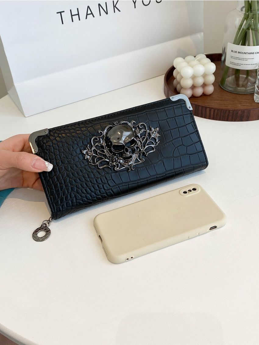 Metal Skull Decor Long Wallet