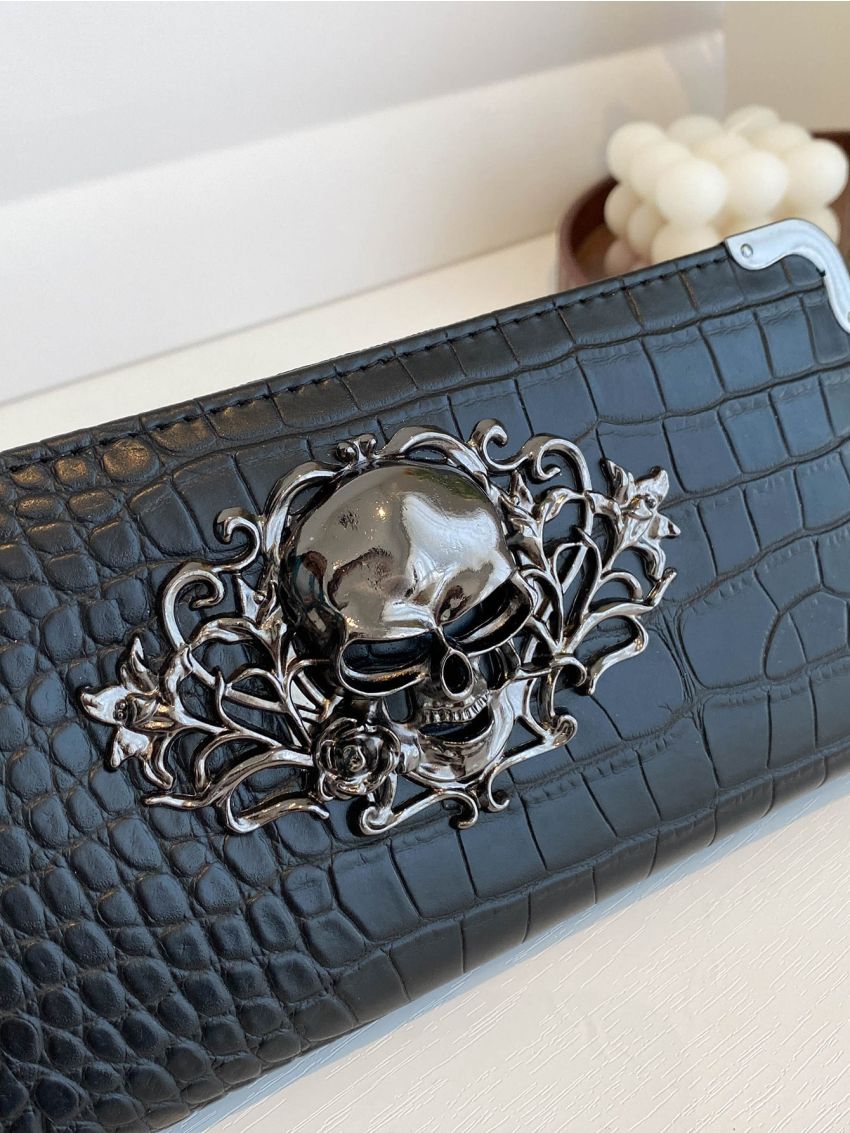 Metal Skull Decor Long Wallet