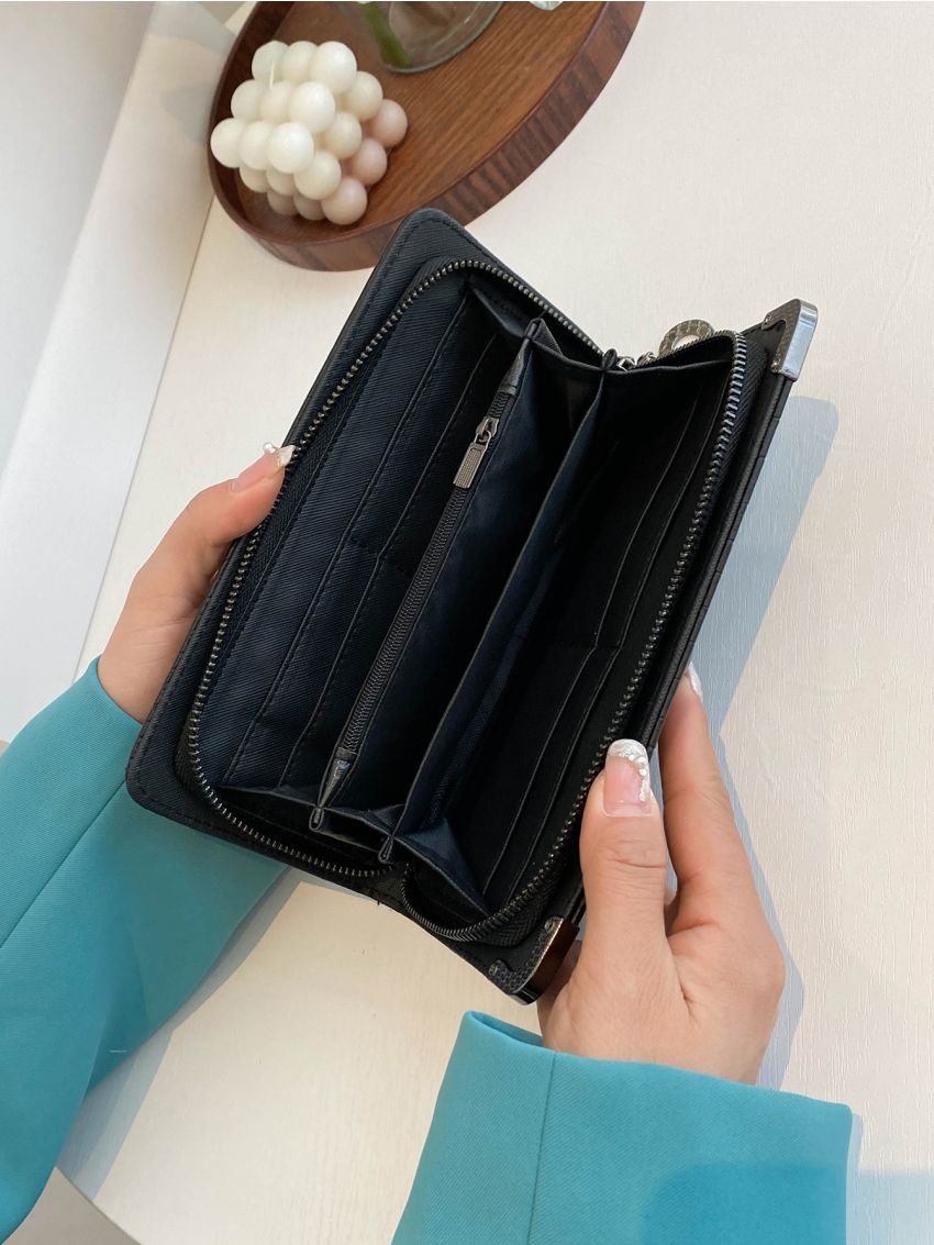 Metal Skull Decor Long Wallet