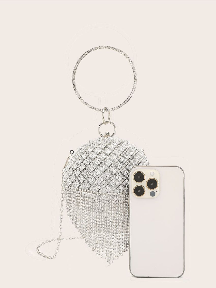 Mini Faux Pearl & Rhinestone Decor Circle Bag