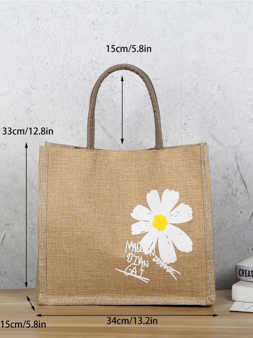 Floral & Letter Graphic Shoulder Tote Bag