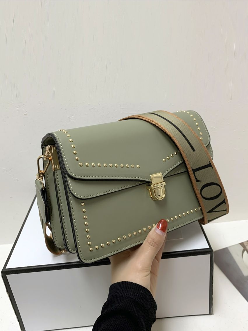 Studded Decor Flap Square Bag