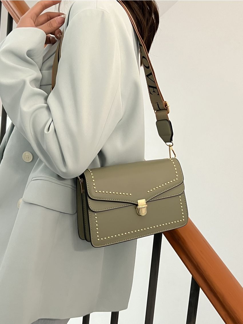 Studded Decor Flap Square Bag