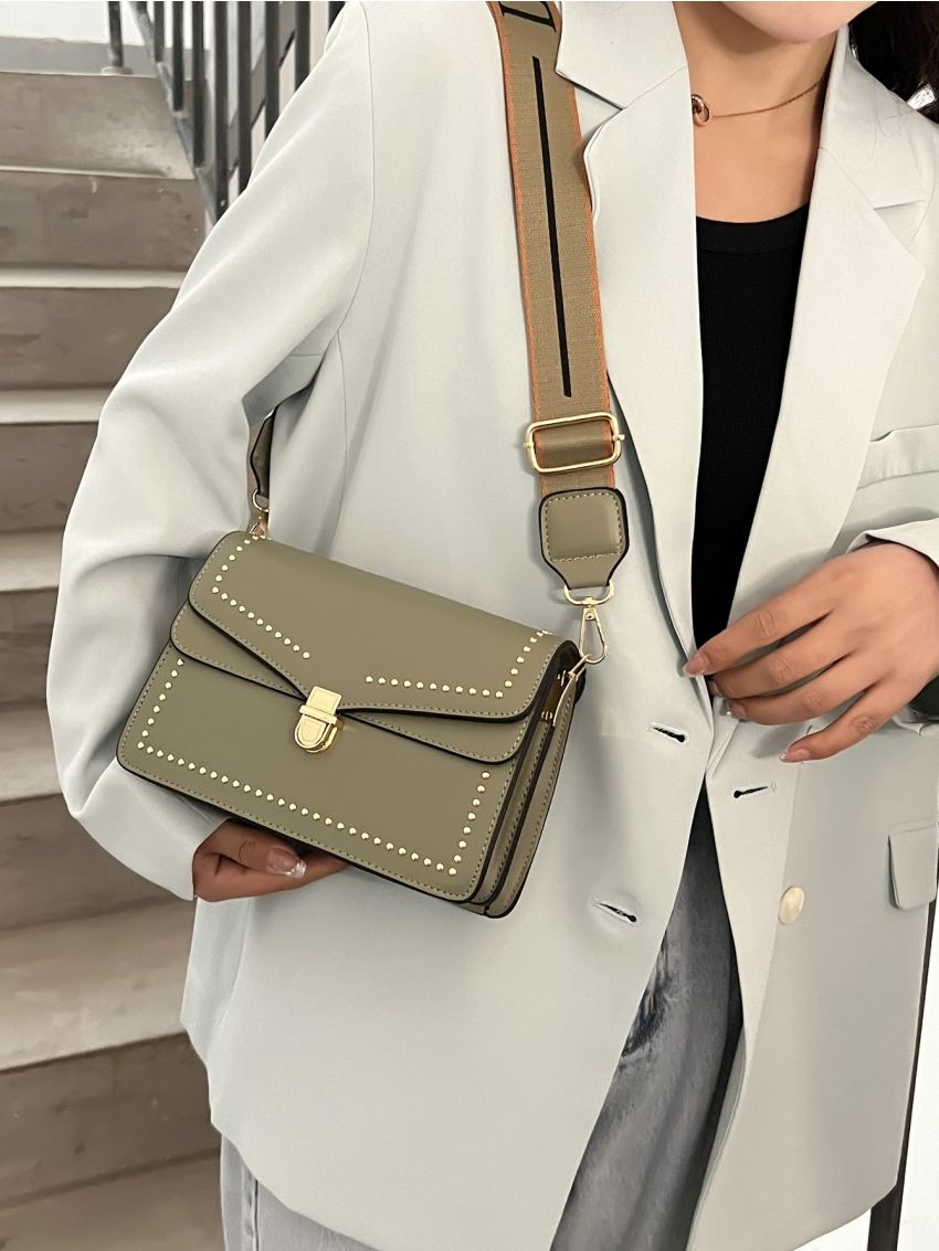 Studded Decor Flap Square Bag