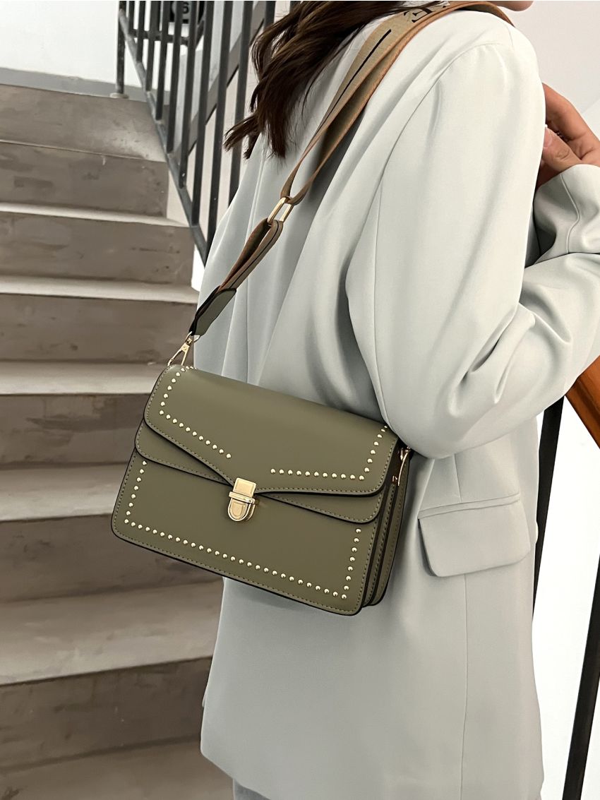 Studded Decor Flap Square Bag