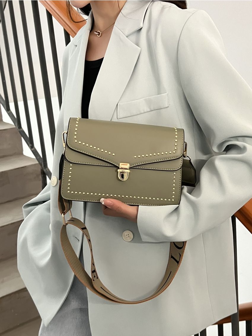 Studded Decor Flap Square Bag