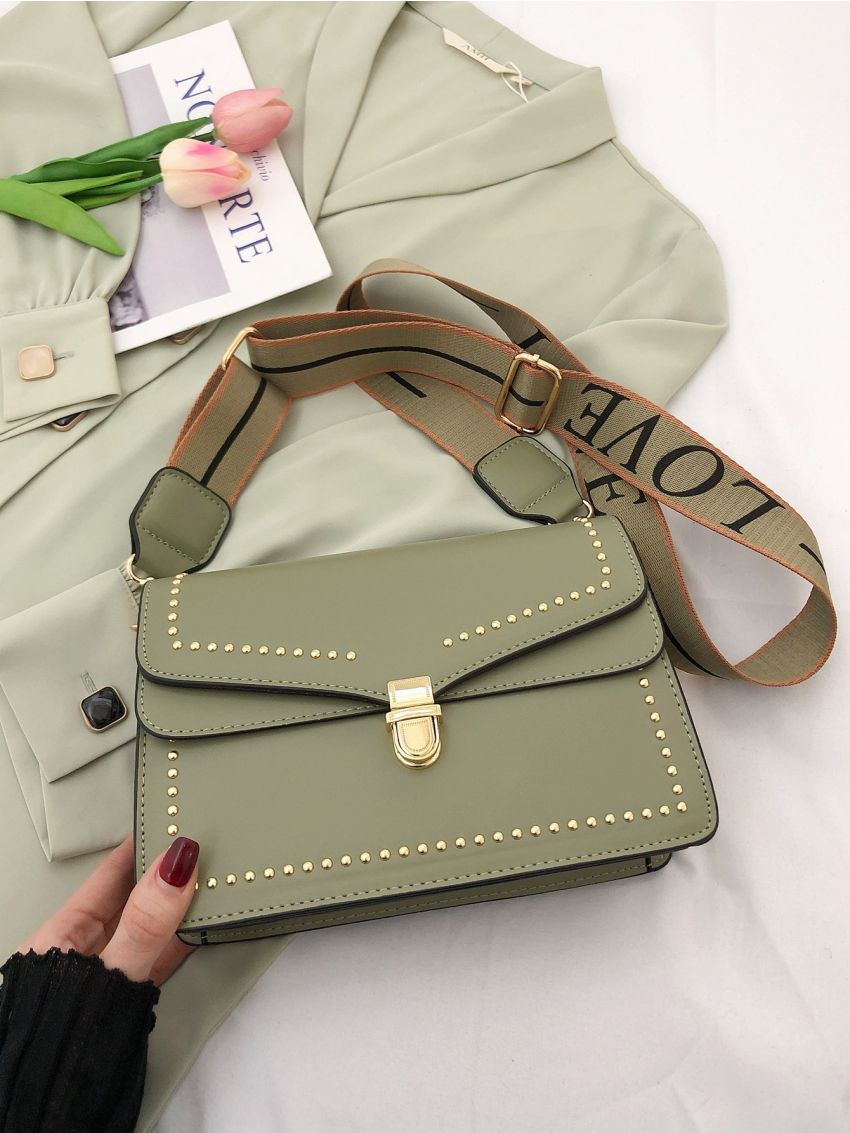 Studded Decor Flap Square Bag